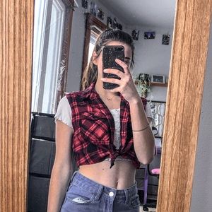 Empyre Flannel plaid vest with pockets crop top